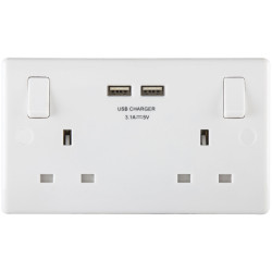 BG Electrical 822U3-01 Switched Socket 2-Gang 13A with 2 x USB Ports