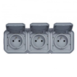 NOWE PLEXO 55 Gniazdo 3x2P+Z poziome komplet natynkowy 16A - 250V AC szare 069763L