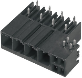 Pin header, 5 pole, pitch 7.62 mm, angled, black, 1091240000