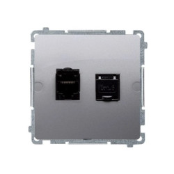 Simon Basic Gniazdo komputerowe podwójne RJ45 kat.6 ekranowane z przesłoną stal inox BM62E.01/21