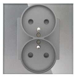 Gniazdo elektryczne podwójne z bolcem - szklana ramka - szare - Tawoia Glass
