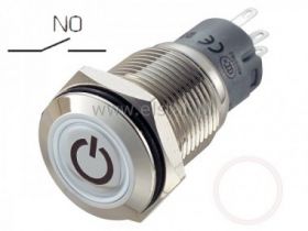 Przycisk chwilowy,16mm płaski POWER biały