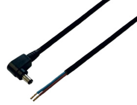 DC connection cable, 500 mm, black, plug 2.1 x 5.5 mm, angled to open end, 075167