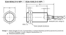 E2A-M30LS15-WP-B1 2M, Czujnik indukcyjny, M30x1.5, PNP NO, sr=15mm przewód o dł. 2m, dł. obudowy mm, czoło zakryte, OMRON, E2AM3