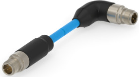 Network cable, M12-plug, straight to M12-plug, angled, Cat 5e, S/FTP, 5.5 m, blue, 1-2322422-0