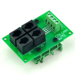CZH-LABS RJ9 4P4C 4-Way Buss Board Interface Module with Simple DIN Rail Mount Bracket.