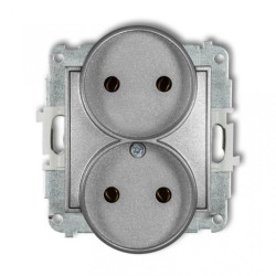 ICON Mechanizm gniazda podwójnego do ramki bez uziemienia 2x2P (bez przesłon torów prądowych) srebrny metalik 7IGPR-2