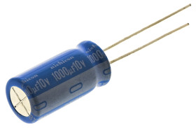 Kondensator 1000μF 10V dc Radialny, Otwór przelotowy Nichicon roztaw: 5mm 10 (Dia.) x 20mm