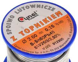Cyna lutownicza spoiwo lutownicze topnikiem 2mm 250g SN60PB40 SN60PB40
