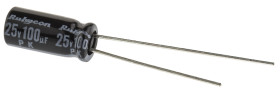 Kondensator 100μF 25V dc Radialny, Otwór przelotowy Rubycon roztaw: 2mm 5 (Dia.) x 11mm