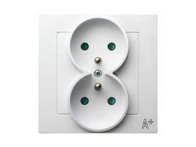 AS ANTYBAKTERYJNY Gniazdo podwójne z uziemieniem z przesłonami kompletne z ramką produkt zawiera szkło fosforanowo-srebrowe GP-2