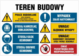 ZNAK - OI022 Teren budowy, Uwaga! Praca ciężkiego sprzętu 100 x 75 cm FN - Folia samoprzylepna