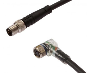 Kabel konfekcjonowany obustronny złącze M8 żeńskie 3-pin kątowe M8 męskie 3-pin proste 3x0,34mm² 3m IP67 wskażnik LED VK300F72