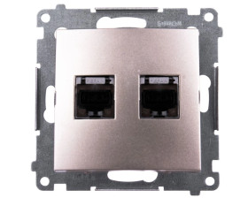 Simon 54 Gniazdo komputerowe podwójne 2xRJ45 kat.6 ekranowane z przesłoną zloty mat D62E.01/44