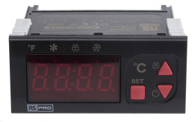 Regulator temperatury wł./wył. RS PRO Uz: 24 V AC/DC wyjście Przekaźnik 3-wyjściowy wejście NTC 77 x 35mm