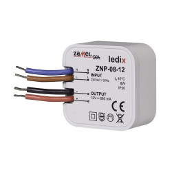 Zasilacz ZI LED 12VDC 8W podtynk ZNP-08-12 ZAMEL dopuszkowy