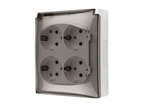 SIMON AQUACLICK Gniazdo poczwórne z uziemieniem SCHUKO klapka transparentna z przesłonami zaciski śrubowe IP44 biały ACGSZ4Z/11A