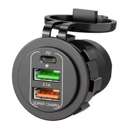 Ładowarka samochodowa montażowa USB-Ax2 + USB-C 3.1A QC PD