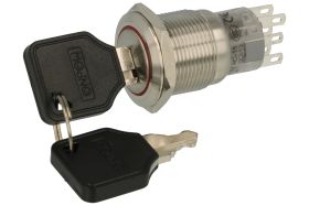 Przełącznik; stacyjka; LAS1-AGQ-22Y/23; ON-(ON)+ON-(ON); 2 tory; 90°; 2 pozycje; monostabilny; na panel; do lutowania; 5A; 250V