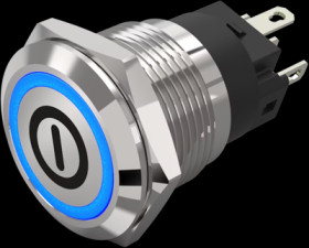 Vandal-proof pushbutton, silver, illuminated  (blue), mounting Ø 19 mm, IP65/IP67, 82-5151.1123.B001