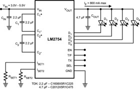 800mA switched capacitor flash LED driver with Time-Out Protection