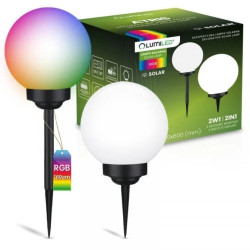 Lampa Solarna Ogrodowa LED ATRIS Wbijana Naziemna Biała Kula 25cm RGB LUMILED