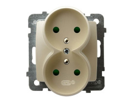 KARO Gniazdo podwójne z uziemieniem do ramki z przesłonami IP-20 zaciski gwintowe ecru perłowy GP-2SRZP/m/42 OSPEL