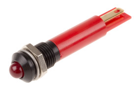 Lampka kontrolna do montażu panelowego 12V dc, czerwona 8mm Dioda LED migająca Końcówka lutownicza RS PRO