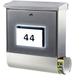 Burg W&#xE4;chter 4400Si Malaga Letterbox Steel Silver With LED Solar Light