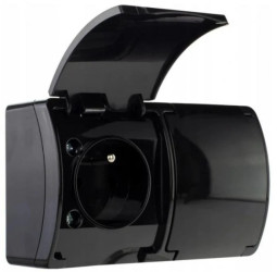 Koala gniazdo podwójne N/T z klapką IP44 czarne