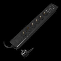 Listwa przeciwprzepięciowa. 6 gniazd 2P+Z (Schuko). kabel 3x1.0mm2. długość 3m. czarna. 10A/230 VAC. z ochronnikiem... ORAE13163