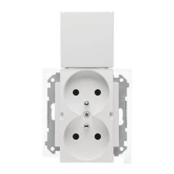 Simon 55 Gniazdo podwójne do wersji IP44 z uszczelką (moduł),szybkozłącza. Klapka w kolorze Jasnoszary mat TGZ2BMCZ.01/114