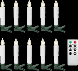 77753 LED Christmas tree candles, set of 10, white, remote control, wa