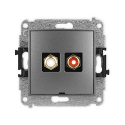 ICON Mechanizm gniazda podwójnego RCA, bez pola opisowego (typu cinch - biały i czerwony, pozłacany) grafitowy 11IGRCABO-2