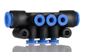 Rozdzielacz pneumatyczny liczba wylotów 6 wylotowe Wciskane 4 mm PBT wlotowe Wciskane 8 mm liczba wylotów 1 1 MPa