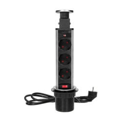Gniazdo meblowe Ø6cm wysuwane z blatu z blokadą i przewodem 1,8m, 3x2P+Z (Schuko), INOX,OR-AE-1348(GS)