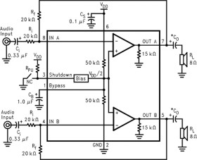 200-mW, stereo, analog input, headphone amplifier