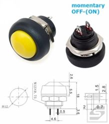 Przełącznik PBS33Y;żółty;1A;250VAC OFF-(ON);monostabilny;otw.mont.12mm