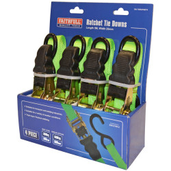 Faithfull FAITDRATSET4 Ratchet Tie-Downs 5m x 25mm Green 4 Piece