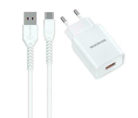 KABEL USB 1XUSB+TYPE C QC 3.0 WHITE