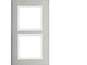 BERKER B.7 Ramka 2 podwójna pionowa stal szlachetna/biały mat 10123609 HAGER