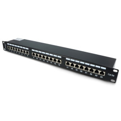 Patch Panel 24-portowy ekranowany - do szaf serwerowych 19'' - 1U kat.5e FTP - czarny - Lanberg PPS5-1024-B