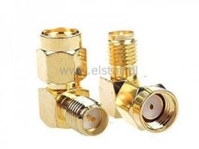 Złącze SMA wtyk żeński na gniazdo męskie kątowe RP