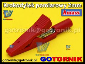 Krokodylek 2mm do przewodów miernika CZERWONY