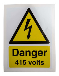 Etykieta bezpieczeństwa Czarny/biały/żółty opis Niebezpieczeństwo elektryczne tekst Danger 415 Volts