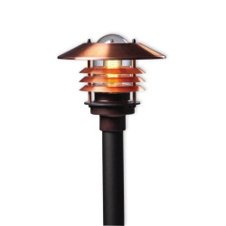 Oprawa ogrodowa do montażu na słupie fi50 obudowa i pierścienie z patynowanej miedzi klosz szklany E27 miedź AVG02