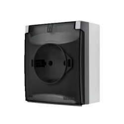 Simon Aquaclick Gniazdo IP44, Schuko, pojedyncze, szybkozłącza, klapka transparentna szary ACGSZ1C/16A