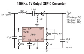 SEPIC/Boost DC/DC Converter with 2A, 70V Switch, and 7μA Quiescent Current