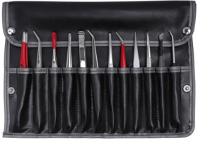 ESD IC tweezers kit (12 tweezers), insulated, antimagnetic, steel/plastic, 300 mm, 5-100