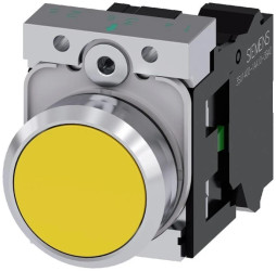 Przycisk metalowy 22mm błyszczący żółty 1Z z samopowrotem IP69k Sirius ACT 3SU1150-0AB30-1BA0